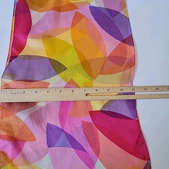 Echo Silk Silk Chiffon Rectangle Scarf Signed Multicolor Geometric Chic Retro - Picture 9 of 11